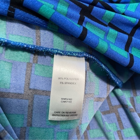 Calvin Klein Blue & Green Geometric Wrap Style Dress US M - Picture 7 of 8